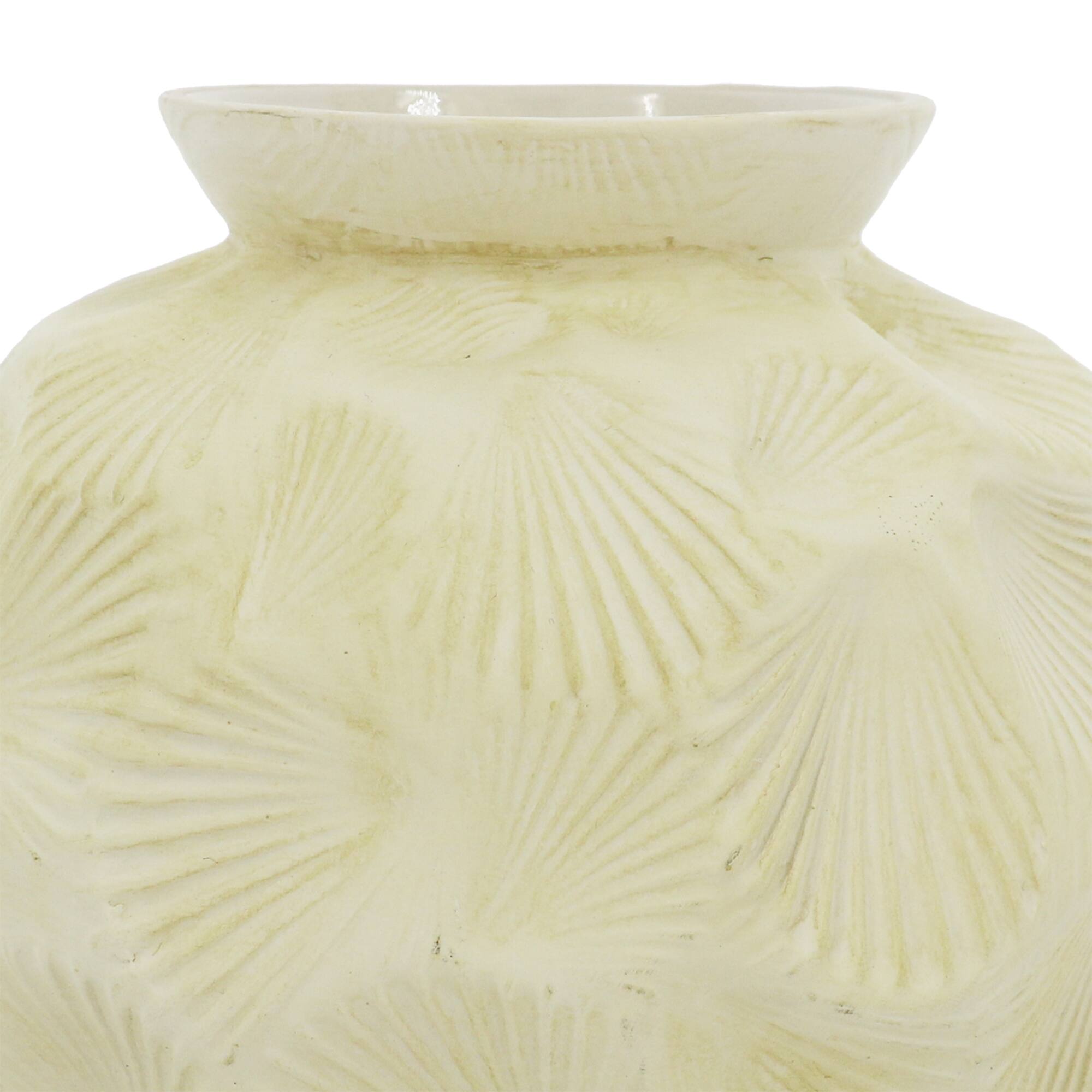 8" Beige Seashell Embossed Round Ceramic Vase by Ashland®